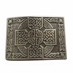 TC Leather Black Plain Kilt Belt Scottish Highland & Antique Celtic Knot Buckle