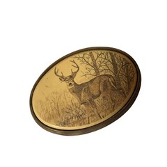 BARLOW Belt Buckle Solid Brass Engraved Deer Wildlife Vintage 1983 Cream