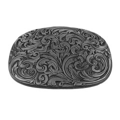 Western Cowboy Belt Buckle Carved Floral Ornate Design Antique Silver 3 5/8 inch