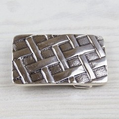 Industrial Grid Belt Buckle Rectangular Antique Silver Lattice Design Mens