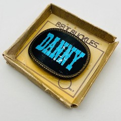 Vintage Danny Name Belt Buckle Blue Western Font Black Oval Rope Border Boxed