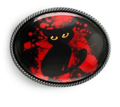 Black Cat Glowing Eyes Horror Halloween Handmade Artisan Belt Buckle
