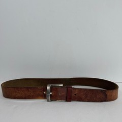 Brown Distressed Leather Belt 34 Silver Buckle Rugged Western Workwear Utility