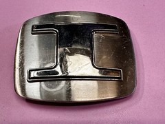 Custom Initial Block Letter Large I Silver Tone Outlined Reflective Belt Buckle