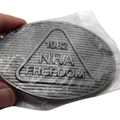 NRA Freedom Pewter Oval Belt Buckles Set Of 2 Collectible NOS Vintage 1982