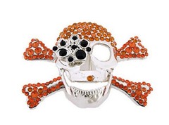 Skull Crossbones Blinged Belt Buckle Halloween Costume Orange Metal Men Women