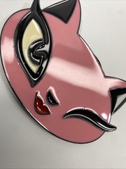 Vintage Y2K Pink and Black Enamel Cat Belt Buckle (3.5in x 2.25in) New Old Stock