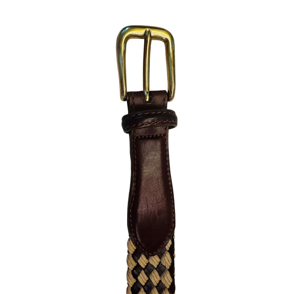 VTG Brighton Braided Brown Leather Belt Solid Brass Buckle Sz 34 Men&rsquo;s 90s USA