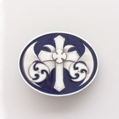 Celtic Christian Cross Blue Enamel Metal Belt Buckle