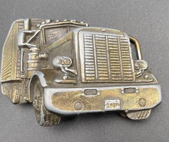 Vintage TRUCKER Belt Buckle BIG RIG Semi-Truck SOLID Metal Heavy WESTERN Cowboy