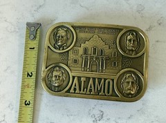 Vintage 1985 Four Heroes Of Alamo Brass Belt Buckle Limited Edition NWOB RARE