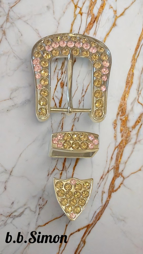 B.B. Simon Full Crystal Belt Buckle Swarovski Colorado Topaz & Rose Crystals