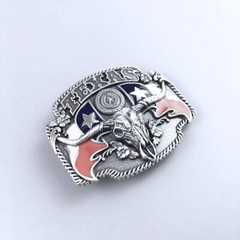 Vintage Silver Plated Longhorn Bull Flag Western Belt Buckle Boucle de Ceinture