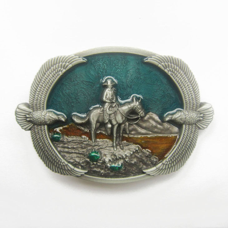 Western Cowboy on Horse Eagles Metal Belt Buckle