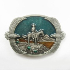 Western Cowboy on Horse Eagles Metal Belt Buckle