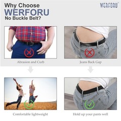 WERFORU 2 Pack No Buckle Stretch Belt For Pants Size 23&Prime;-30&Prime;, B-black-2
