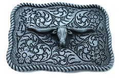 Men Day Wear Buckle Silver Metal Bull Square Western Fashion Texas Long Horn Cow