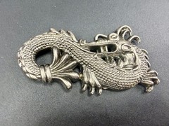 Mystical Chinese Dragon Mythology Figural Cutout Silver Color Belt Buckle