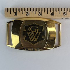 Vintage Great Western GW Monogram Shield Belt Buckle Gold Tone Metal Rectangle