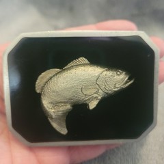 Vintage Bill Callahan Signed Bass Buckle Belt Wildlife in Pewter.