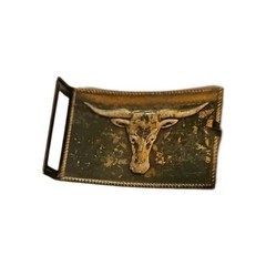 COPPER TONE BULL STEER HEAD BELT BUCKLE WESTERN VINTAGE