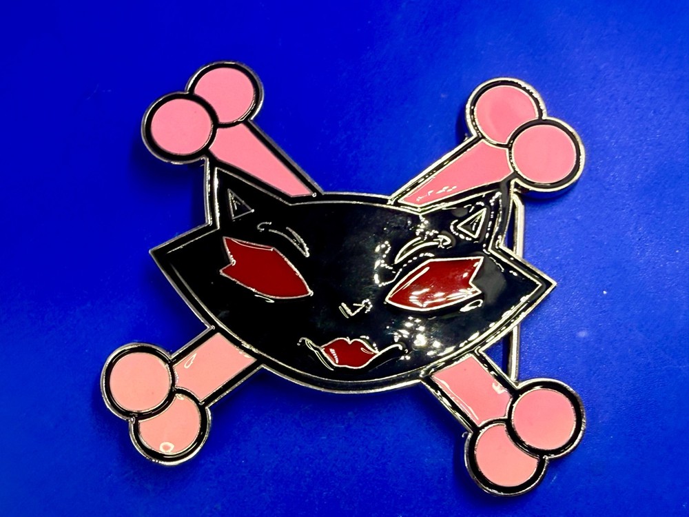 Vixen Sassy Cat Kitty Crossbones Cartoon Black Pink Red Enamel Belt Buckle