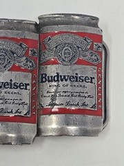 BUDWEISER ANHEUSER-BUSCH VINTAGE METAL BELT BUCKLE BEER CANS PEWTER RED MENS OS