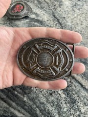 Vintage Belt Buckle Volunteer Fire dept Firefighter Solid Brass or Bronze
