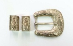 Hecho En Mexico Belt Buckle Set Sterling Silver 925 Flowers Glam fits 20mm Belt