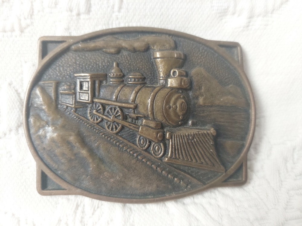 Vintage BTS Solid Brass Steam Engine Locomotive Belt Buckle Train 3.5&Prime; Long