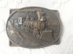 Vintage BTS Solid Brass Steam Engine Locomotive Belt Buckle Train 3.5&Prime; Long