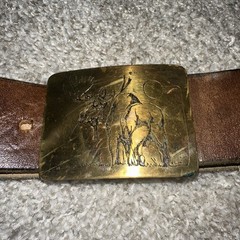 VTG Belt Buckle Ampersand Brass Engraved Belt Buckle Moose Design w/leather belt