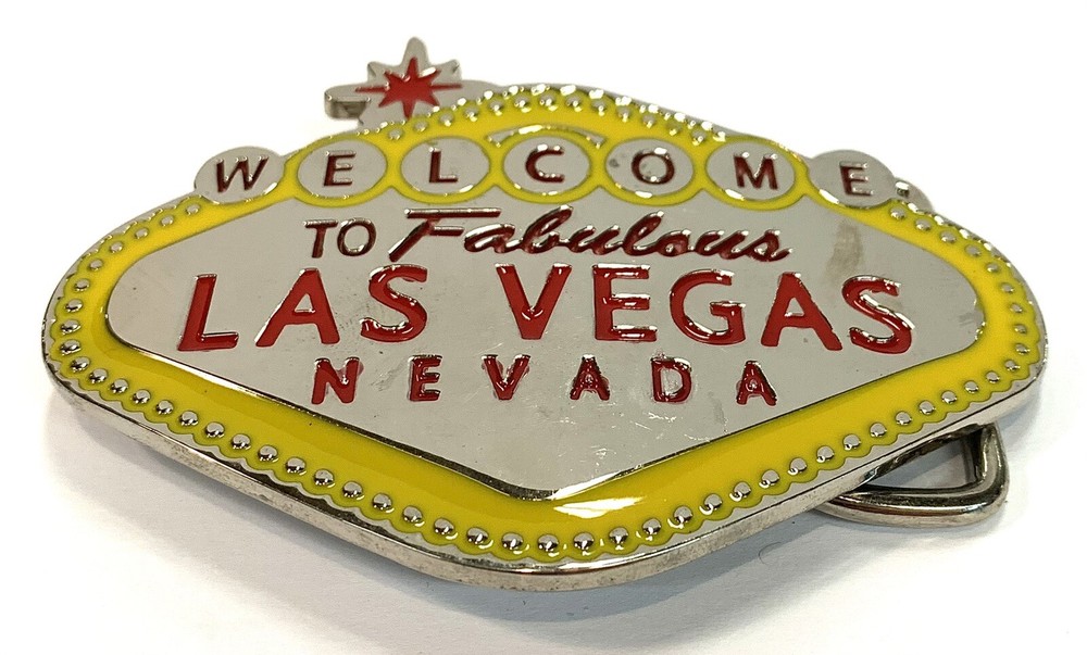 Chrome Belt Buckle 4”x 3” Fabulous Las Vegas Sign Fits Belts Up To 1.75” Wide m