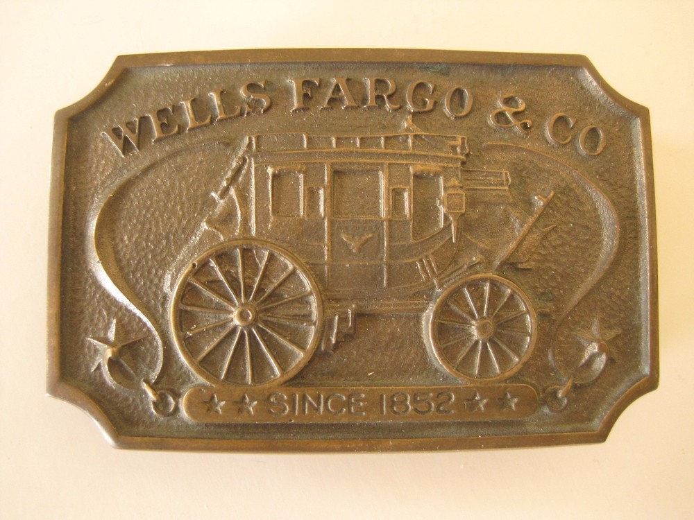 Vtg 1973 Authorized Wells Fargo & Co 1852 Solid Brass Belt Buckle Stage Coach