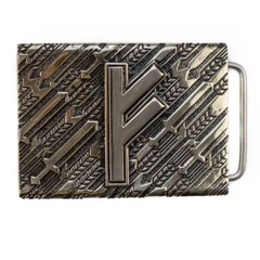 Fehu runic german silver belt buckle, Feoh Wealth Rune Old Norse Scandinavian