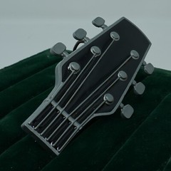 Vintage Guitar Headstock Black Enamel Country Musician Rock and Roll Belt Buckle