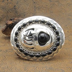*Navajo Black Onyx Sterling Silver Bear Paw Design Large Belt Buckle