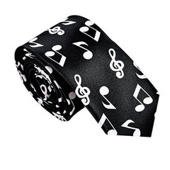 Black White MUSIC NOTES NECK TIE Slim Skinny Unisex necktie USA