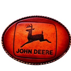 John Deere Leather Brass Leaping Deer Logo Cast Belt Buckle Hunting Rockabilly