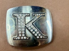 Custom Initial Letter K Monogram Silver Tone Belt Buckle – Missing a Rhinestone