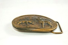Deer Mountains high relief brass belt buckle oval 3 inch E97 Indiana Metal Craft