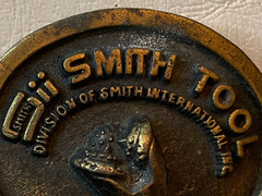 Vintage SMITH TOOL Solid Brass Belt Buckle Heavy Raised Drill Bit 3&Prime; x 2.5&Prime;