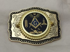 Masonic Symbols Belt Buckle Western Style Black and Gold (W167)