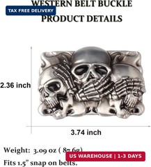 Western Cowboy Belt Buckle for Men, Ghost Skeleton Skull Belt Buckle Gifts for M