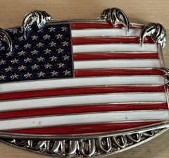 American Flag Western Belt Buckle USA Patriotic Cowboy Silver Gift Box