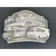 Siskiyou 1987 Vintage RV Motorhome Mountain Scene Belt Buckle L-50 Silver Pewter
