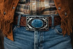 Large Blue Stone Western Belt Buckle Silver Cowboy Concho Turquoise 1.5&Prime; Strap