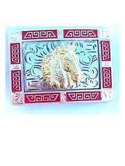 Western Red Buckle Gold Silver Horse Head Cowboy 2 »Buckle Hebilla Vaquero
