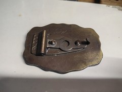 Vintage 1970s Belt Buckle Marked Alan by Oden Western Style Scalloped Edge Brass