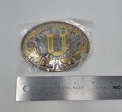 Metal Western Belt Buckle The Letter U – Gold/Chrome -Unisex Adult Alphabet 1 sz